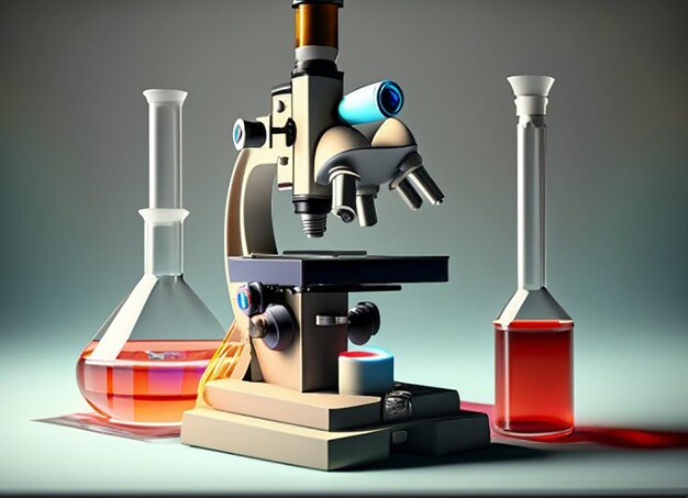 laboratory glass ware and microscope